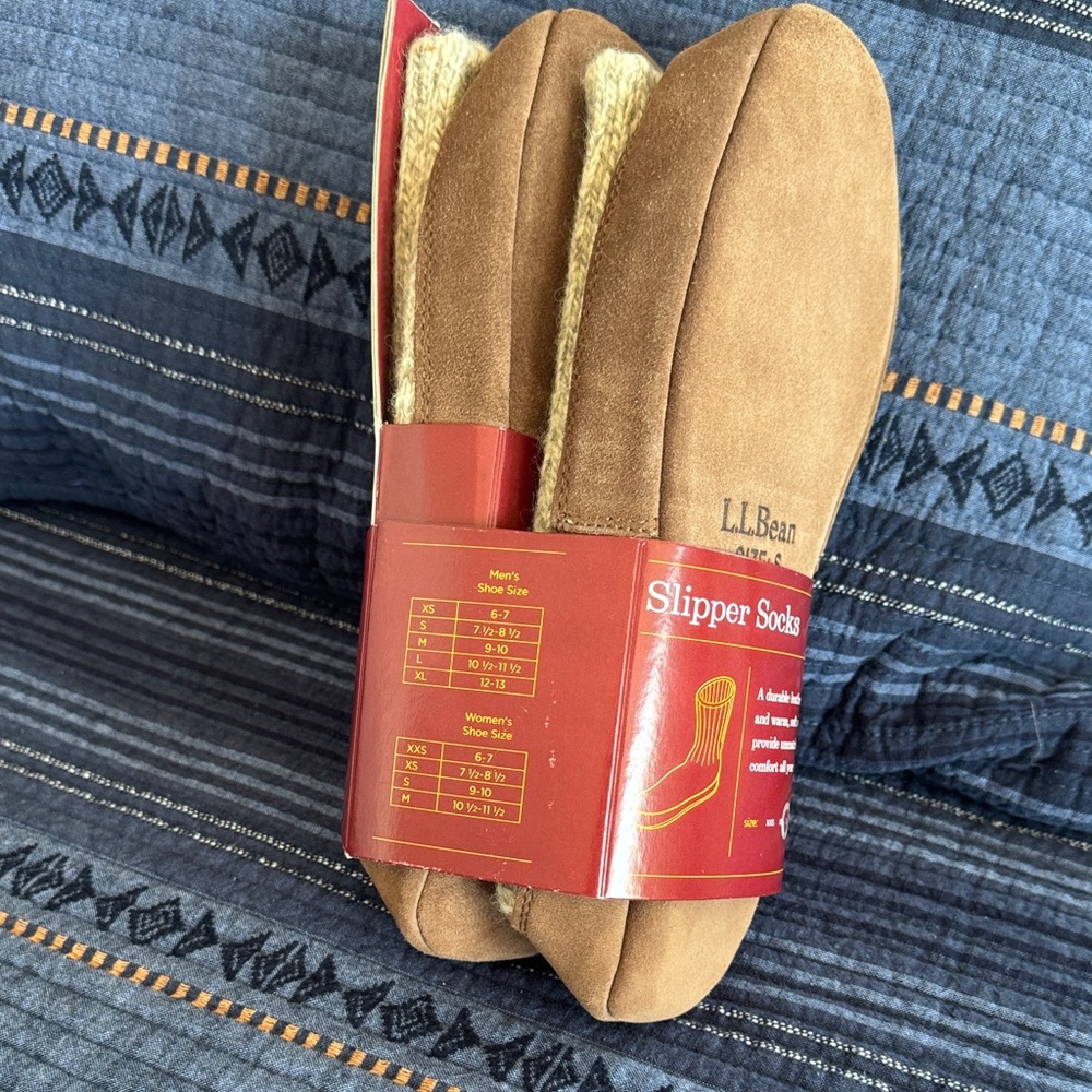 L.L. Bean Beige and Brown Slipper Socks